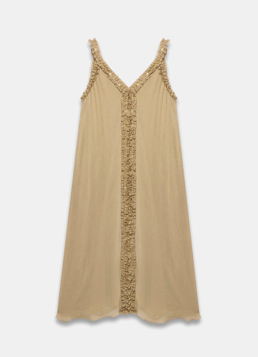 Khaki Embellished Midi Dress