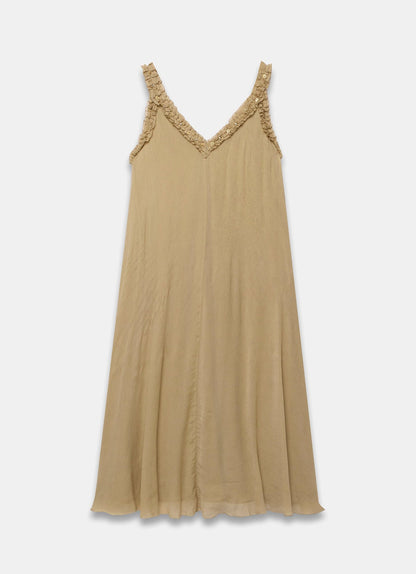 Khaki Embellished Midi Dress