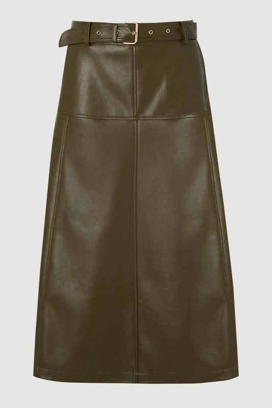 Faux Leather Belted Full Skirt
