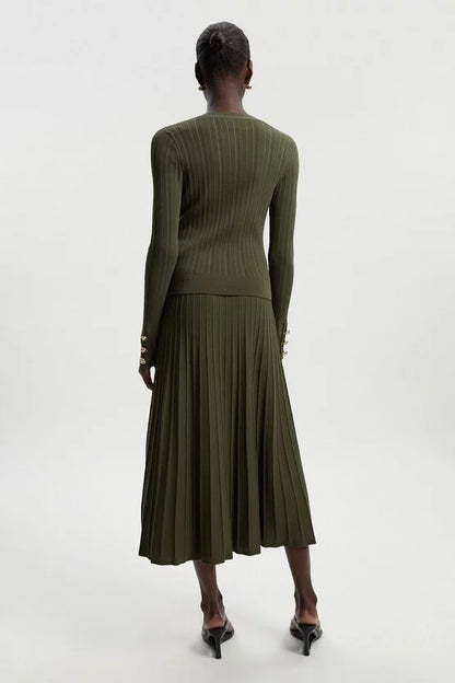 High Waisted Textured Knit Full Maxi Skirt