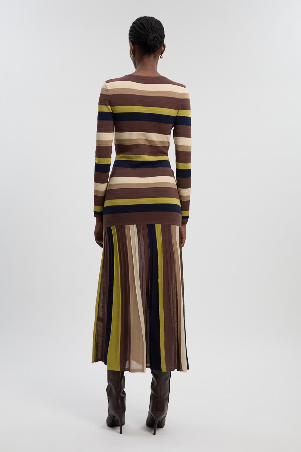 Stripe Long Sleeve Knitted Maxi Dress