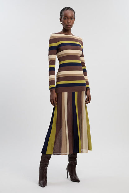 Stripe Long Sleeve Knitted Maxi Dress