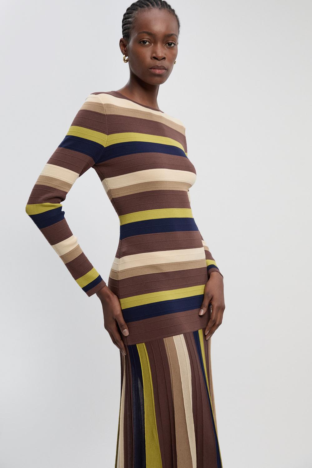 Stripe Long Sleeve Knitted Maxi Dress