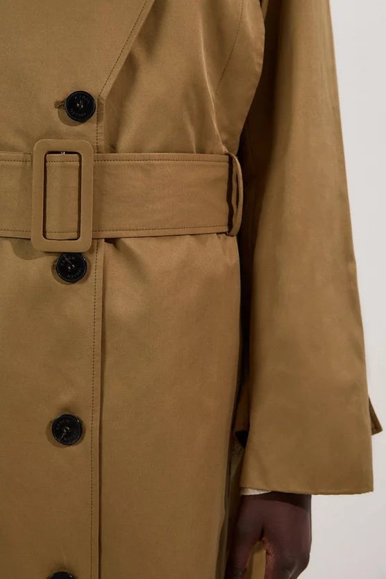 Strong Shoulder Belted Maxi Trench Coat