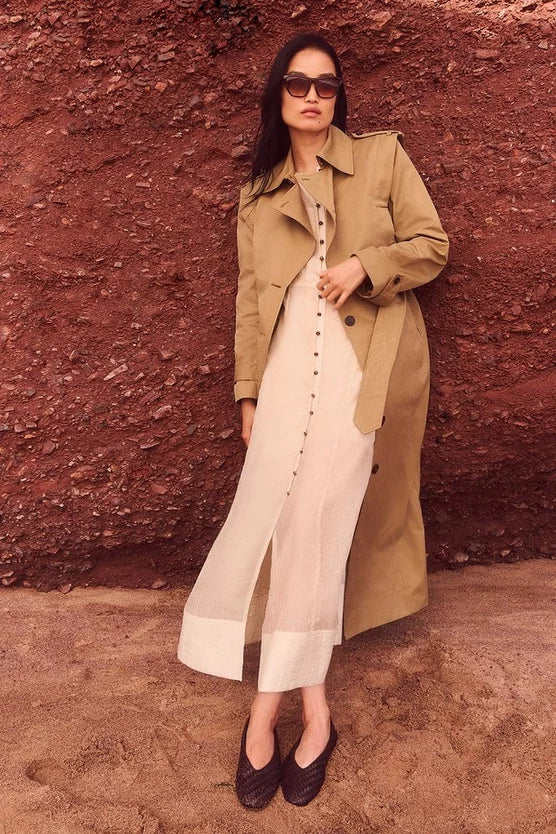 Strong Shoulder Belted Maxi Trench Coat