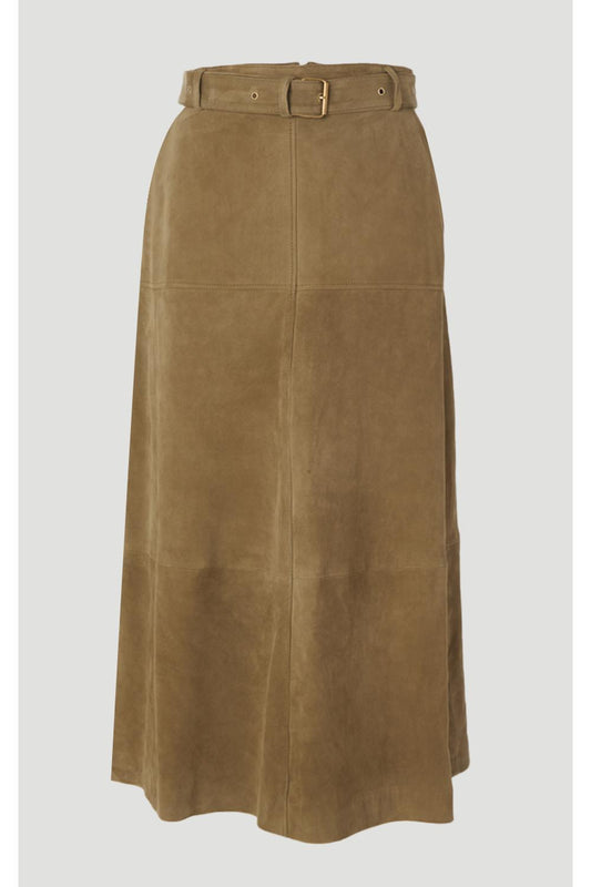 Suede Utility Belted Full Midi Skirt