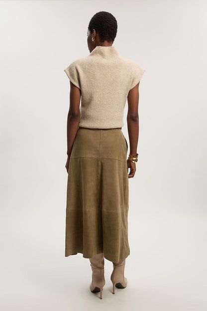 Suede Utility Belted Full Midi Skirt