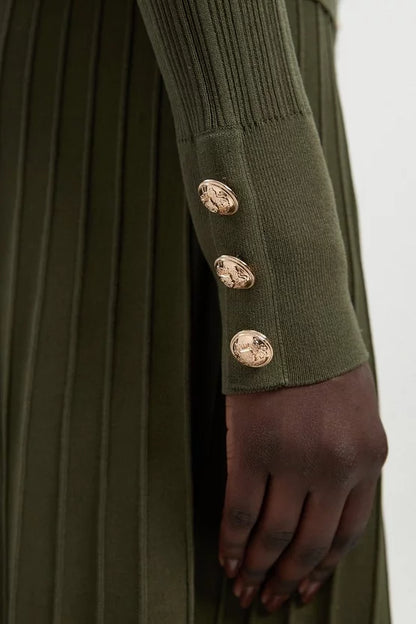 Viscose Blend Dry Handle Rib Military Trim Cardigan