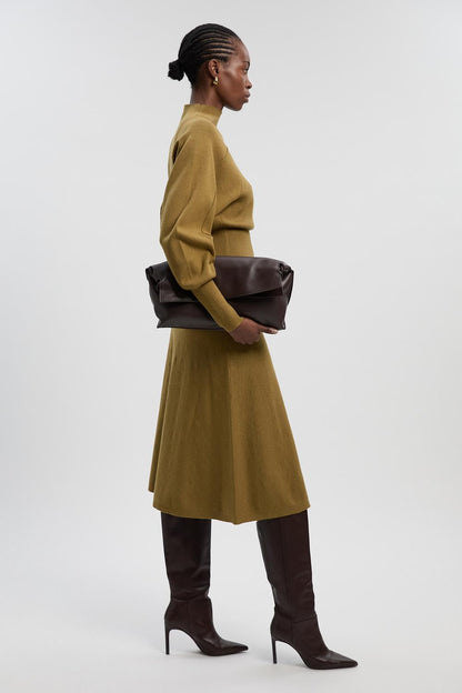 Wool Look Rounded Sleeve Knit Midaxi Dress