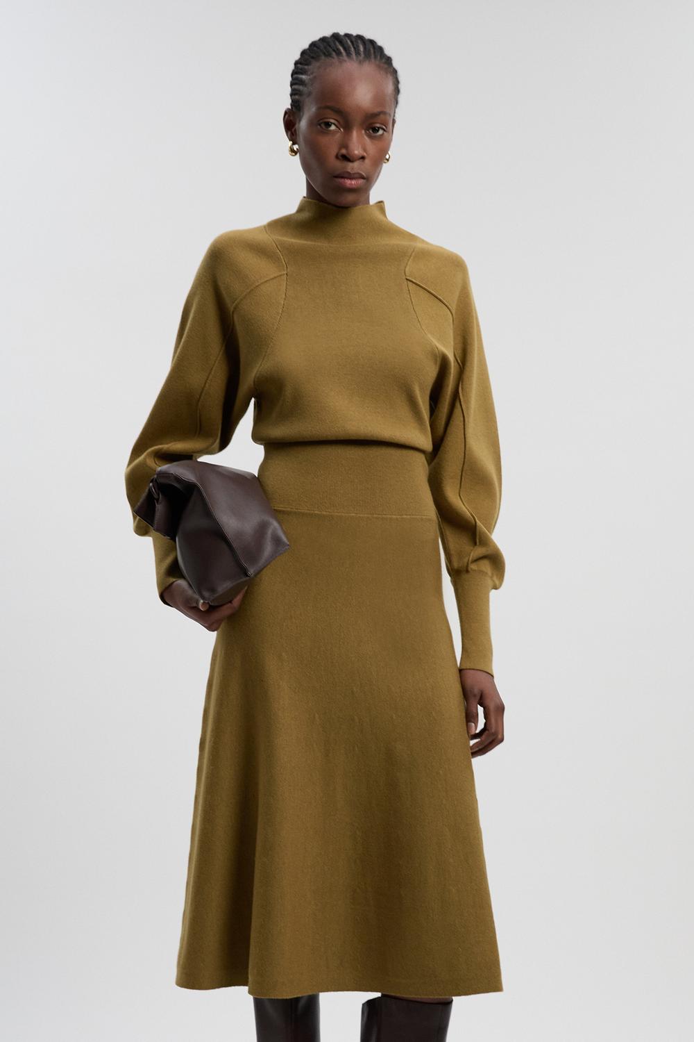 Wool Look Rounded Sleeve Knit Midaxi Dress