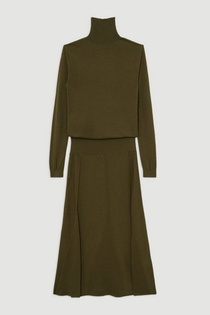 Wool Tencel Full Skirted Maxi Knit Dress