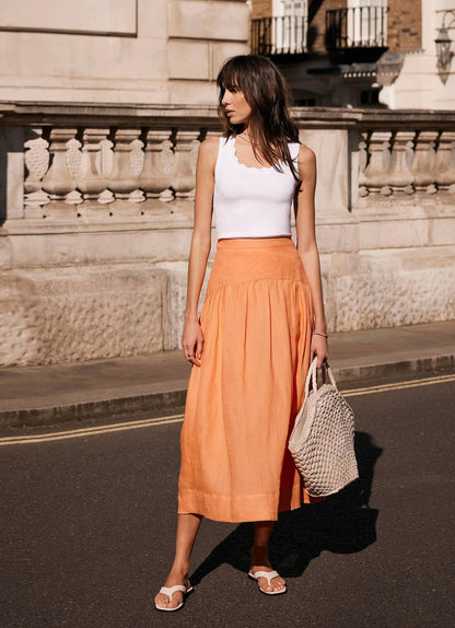 Orange Drop Waist Maxi Skirt