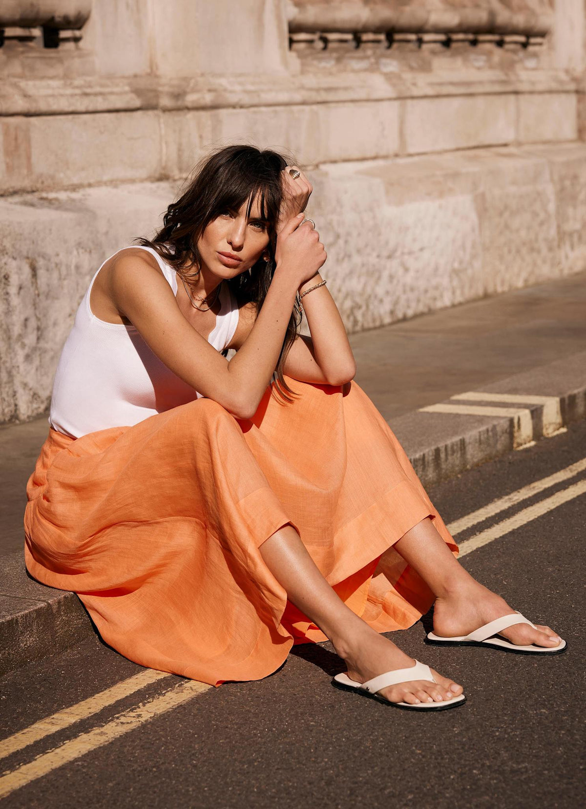 Orange Drop Waist Maxi Skirt