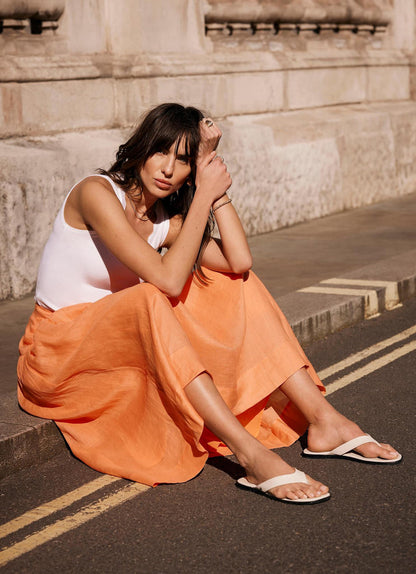 Orange Drop Waist Maxi Skirt