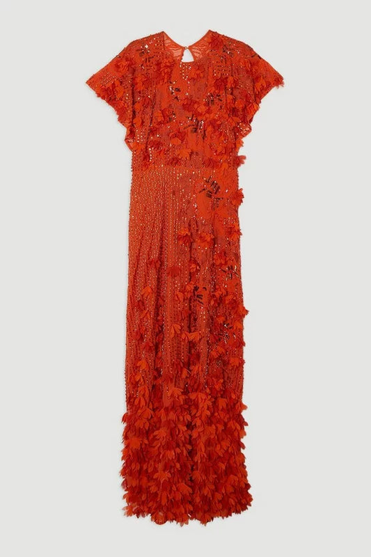 Embroidery And Applique Angel Sleeve Woven Maxi Dress