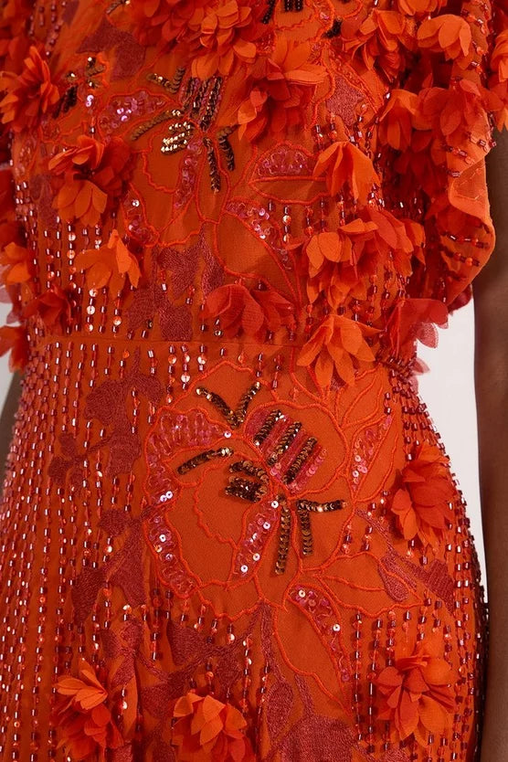 Embroidery And Applique Angel Sleeve Woven Maxi Dress