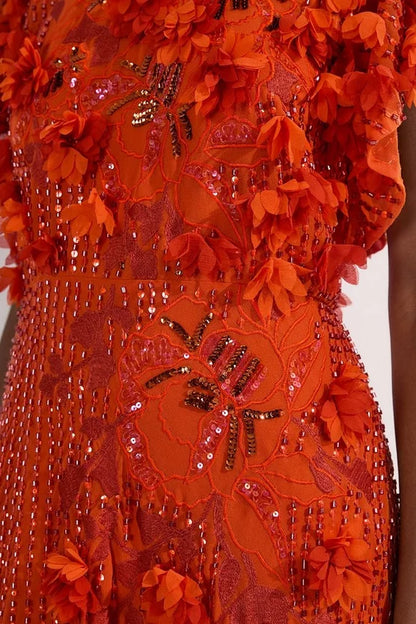 Embroidery And Applique Angel Sleeve Woven Maxi Dress