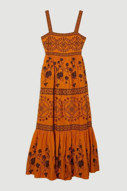 Floral & Geo Embroidered Woven Maxi Dress
