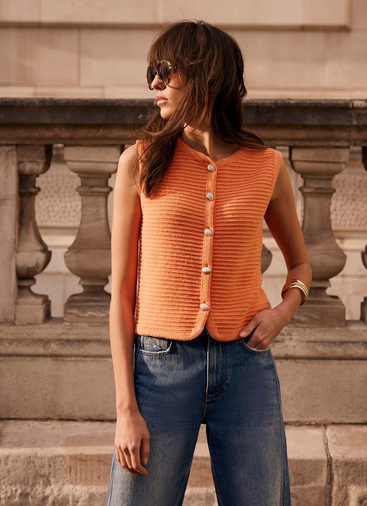 Orange Shell Button Waistcoat