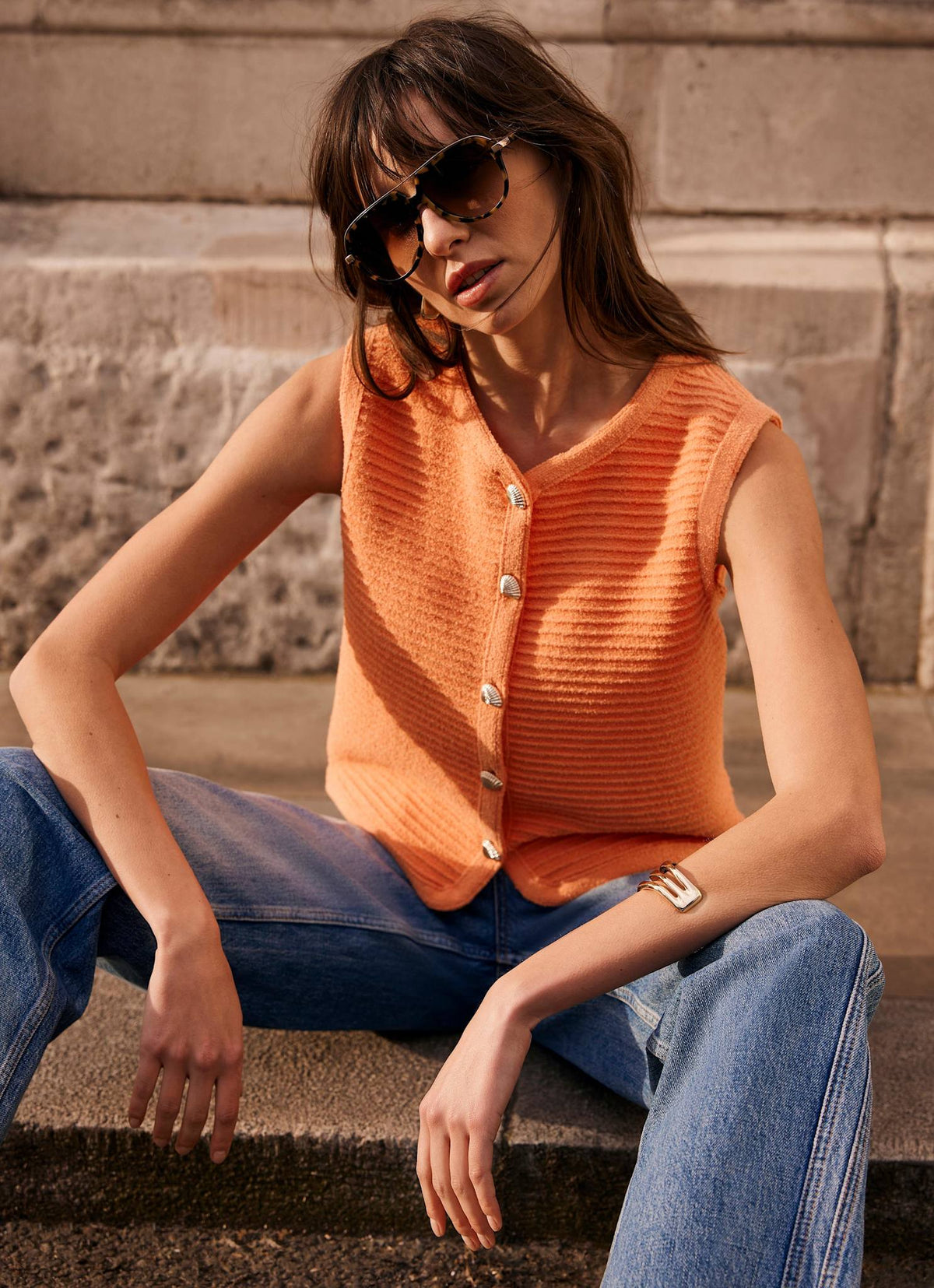 Orange Shell Button Waistcoat