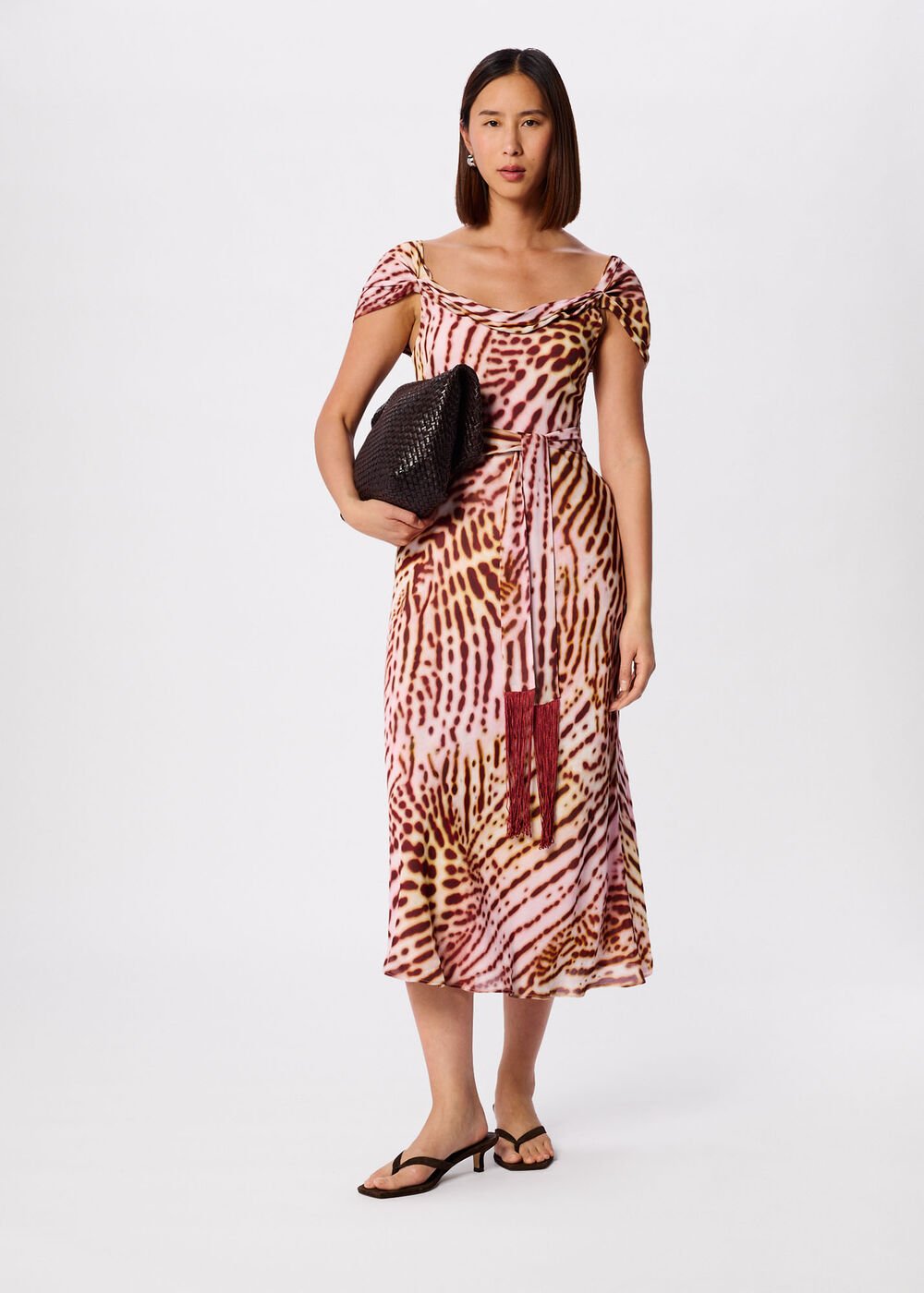 Pink/Multi Orchid Print Scarf Midi Dress