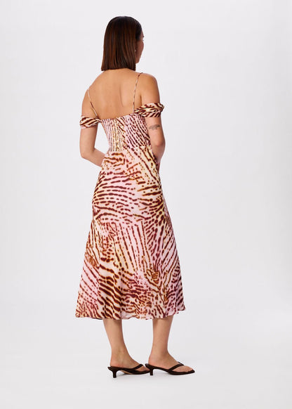 Pink/Multi Orchid Print Scarf Midi Dress