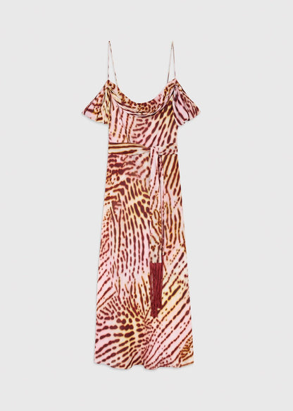 Pink/Multi Orchid Print Scarf Midi Dress