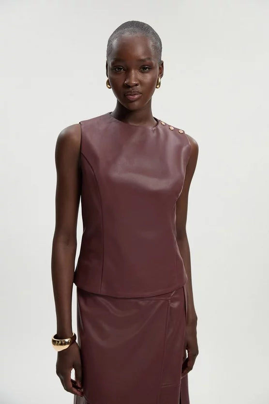 Faux Leather Button Tailored Top