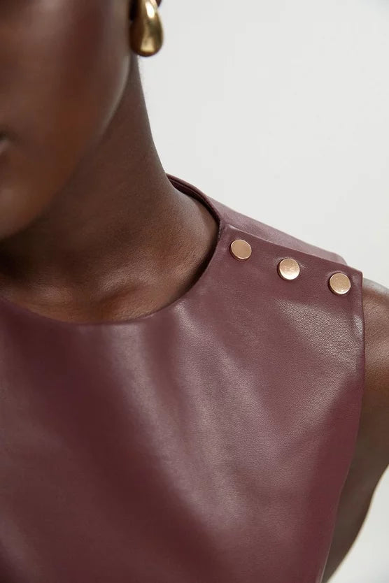 Faux Leather Button Tailored Top