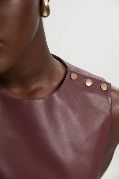 Faux Leather Button Tailored Top