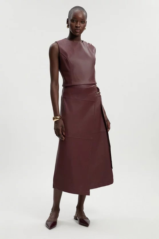 Faux Leather Button Tailored Top