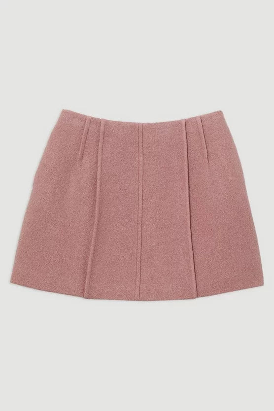 Textured Wool Blend Darted Tailored Mini Skirt