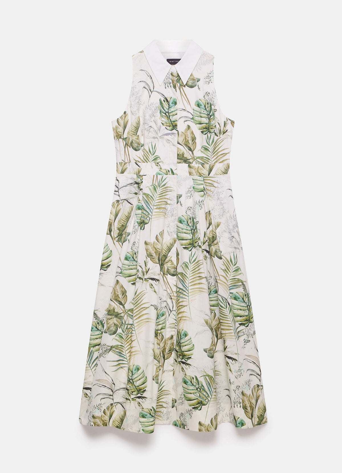 Green Palm Print Midi Shirt Dress