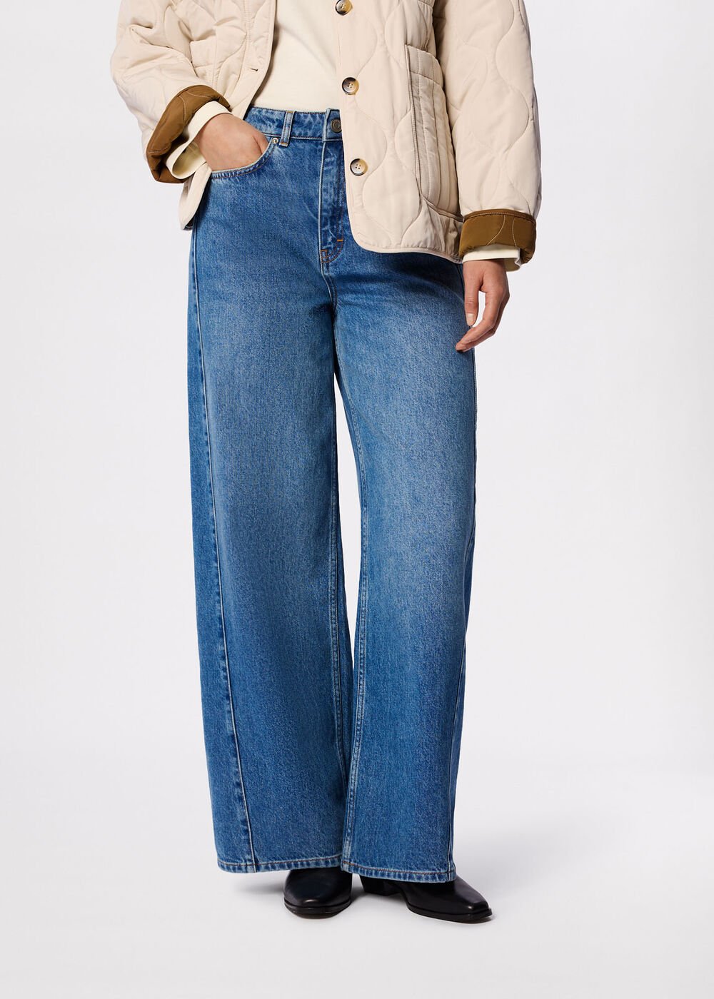 Light Wash Panel Detail Wide Leg Jeans