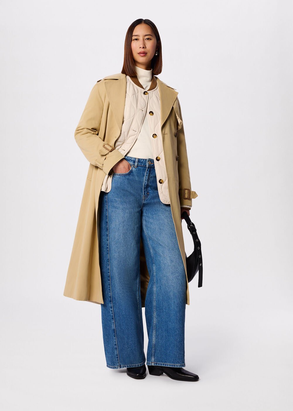 Light Wash Panel Detail Wide Leg Jeans