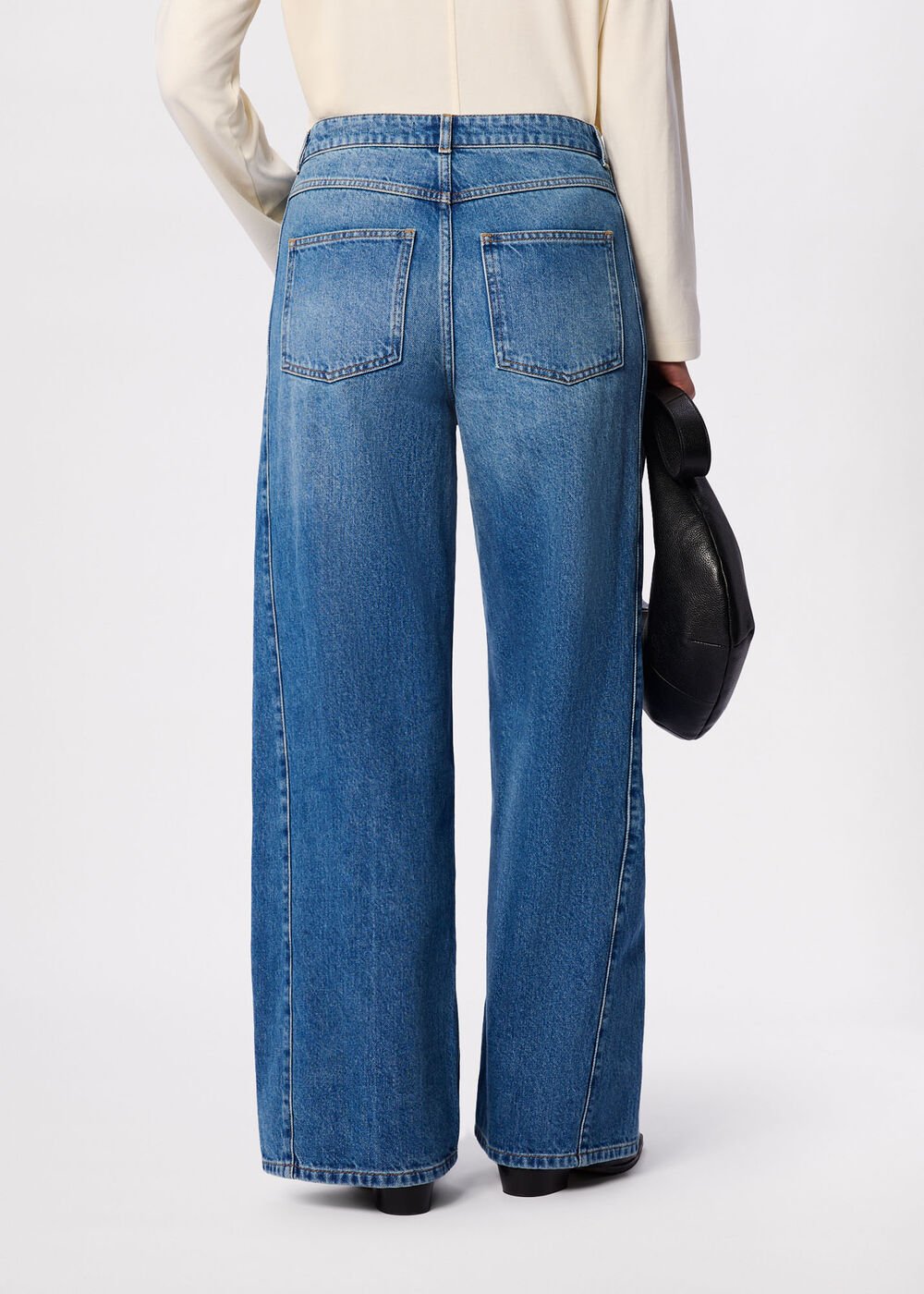 Light Wash Panel Detail Wide Leg Jeans
