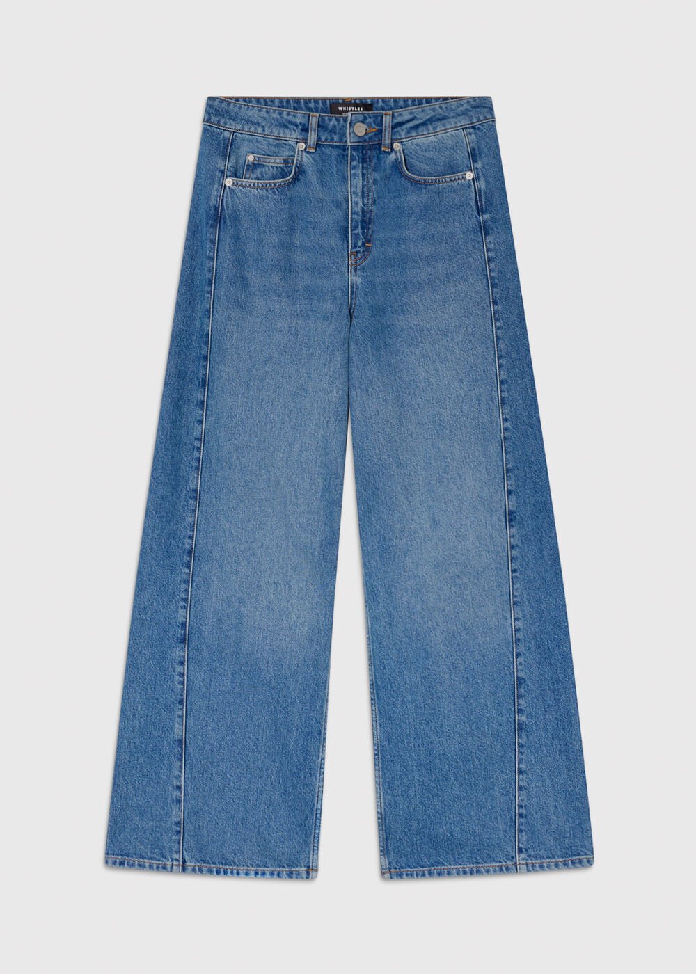 Light Wash Panel Detail Wide Leg Jeans