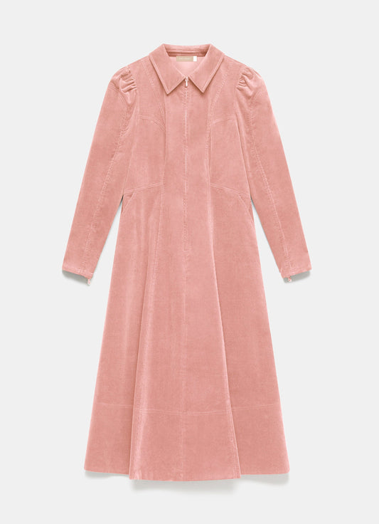 Pink Corduroy Midi Dress