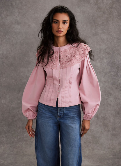 Pink Statement Collar Blouse