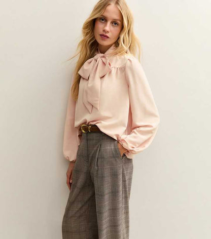 Pink Pussybow Neck Blouse