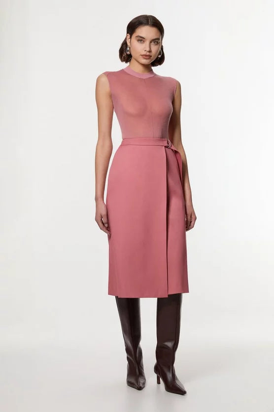 Soft Tailored Wrap A Line Midi Skirt