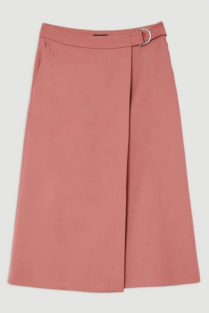 Soft Tailored Wrap A Line Midi Skirt