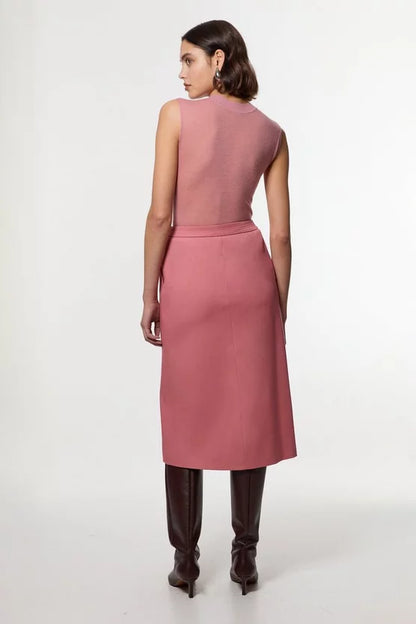 Soft Tailored Wrap A Line Midi Skirt