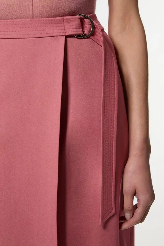 Soft Tailored Wrap A Line Midi Skirt