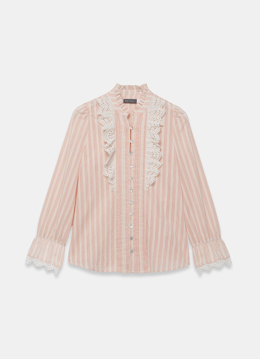 Pink Striped Broderie Trim Blouse