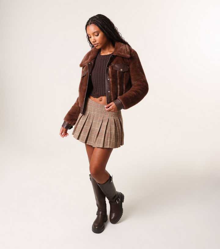 Pink Vanilla Brown Faux Fur Leather Jacket