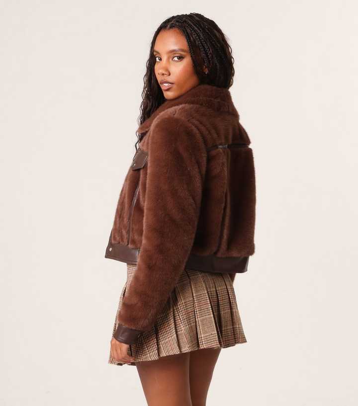 Pink Vanilla Brown Faux Fur Leather Jacket