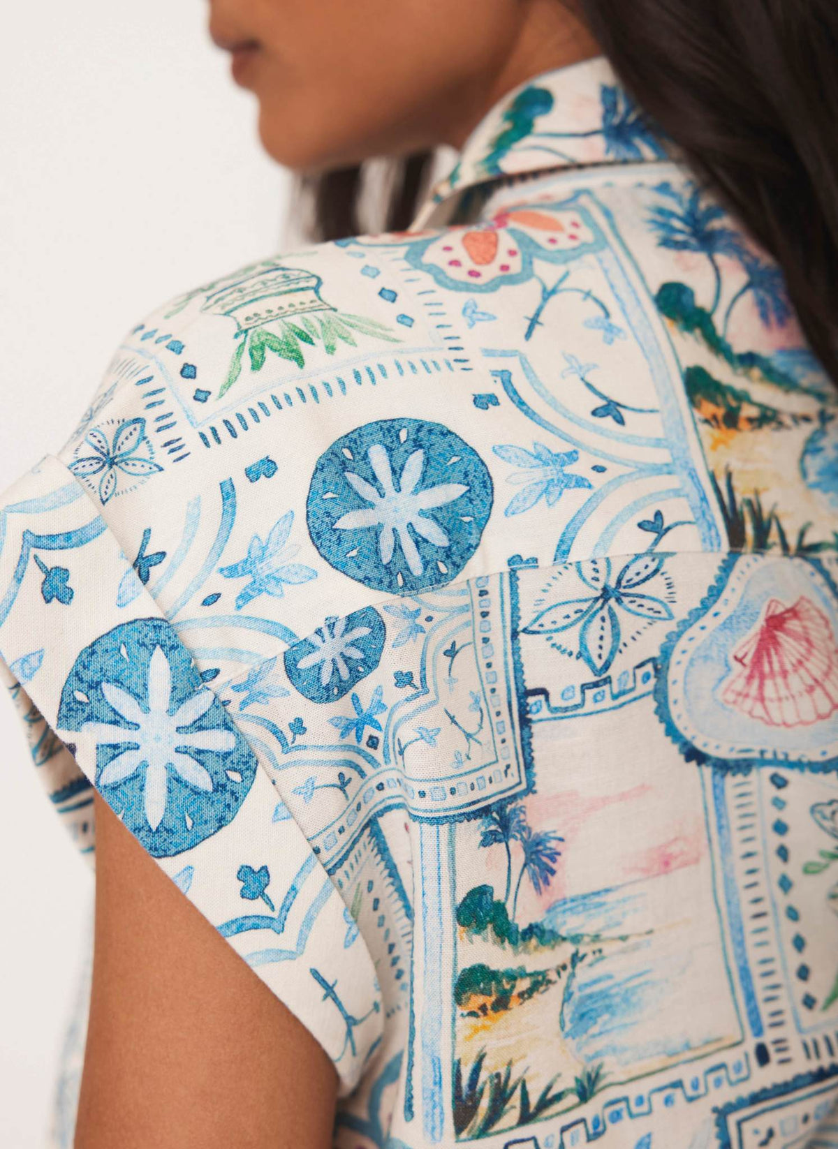 Cream Postcard Print Resort Shirt