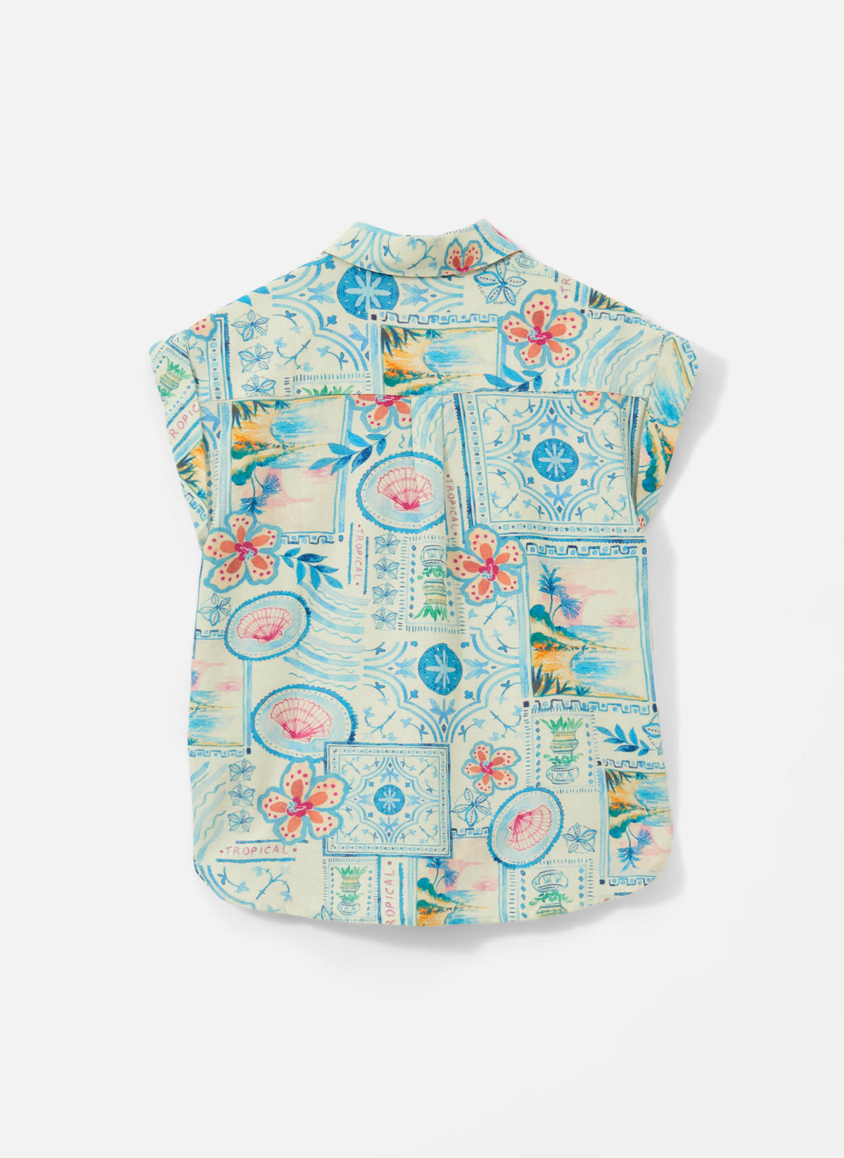 Cream Postcard Print Resort Shirt