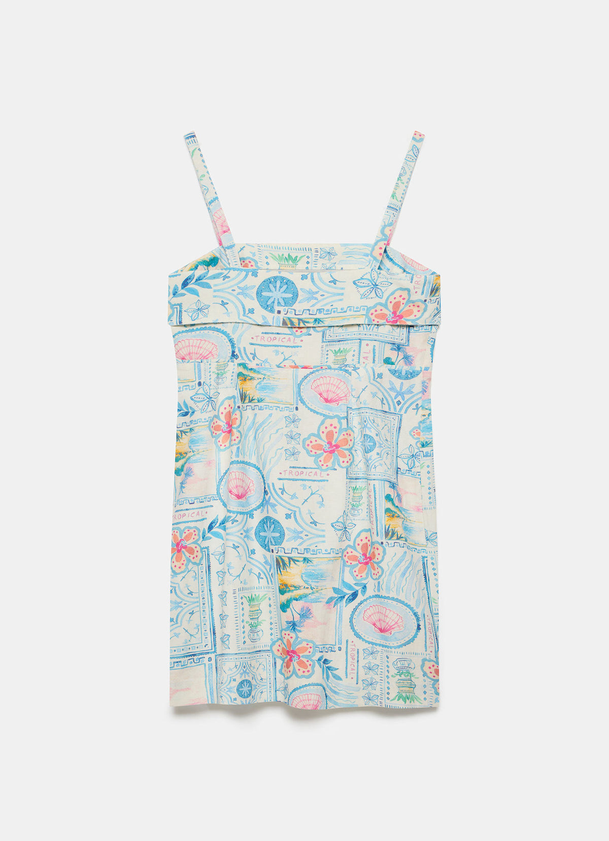 Cream Postcard Print Mini Shift Dress